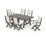Coastal Folding Chair 7-Piece Rustic Farmhouse Dining Set
