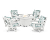 Chippendale 5-Piece Deep Seating Swivel Conversation Set with Fire Pit Table