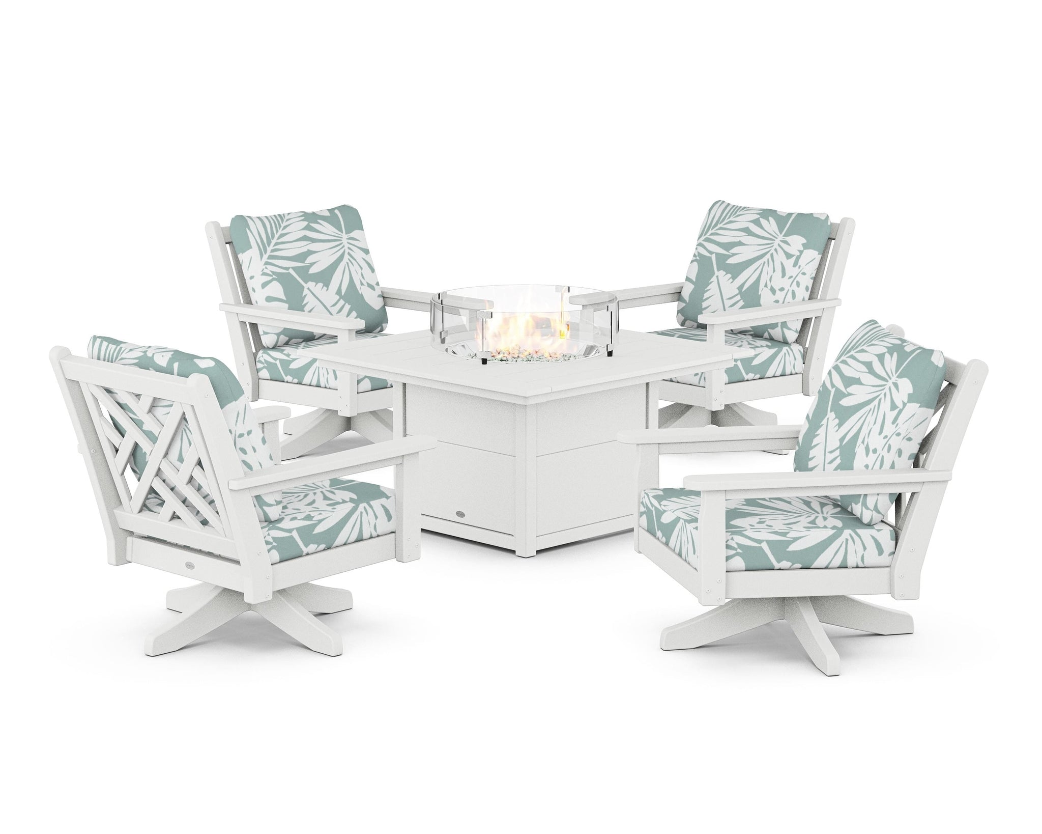 Chippendale 5-Piece Deep Seating Swivel Conversation Set with Fire Pit Table