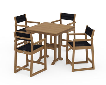 EDGE Sling Arm Chair 5-Piece Farmhouse Counter Set with Trestle Legs