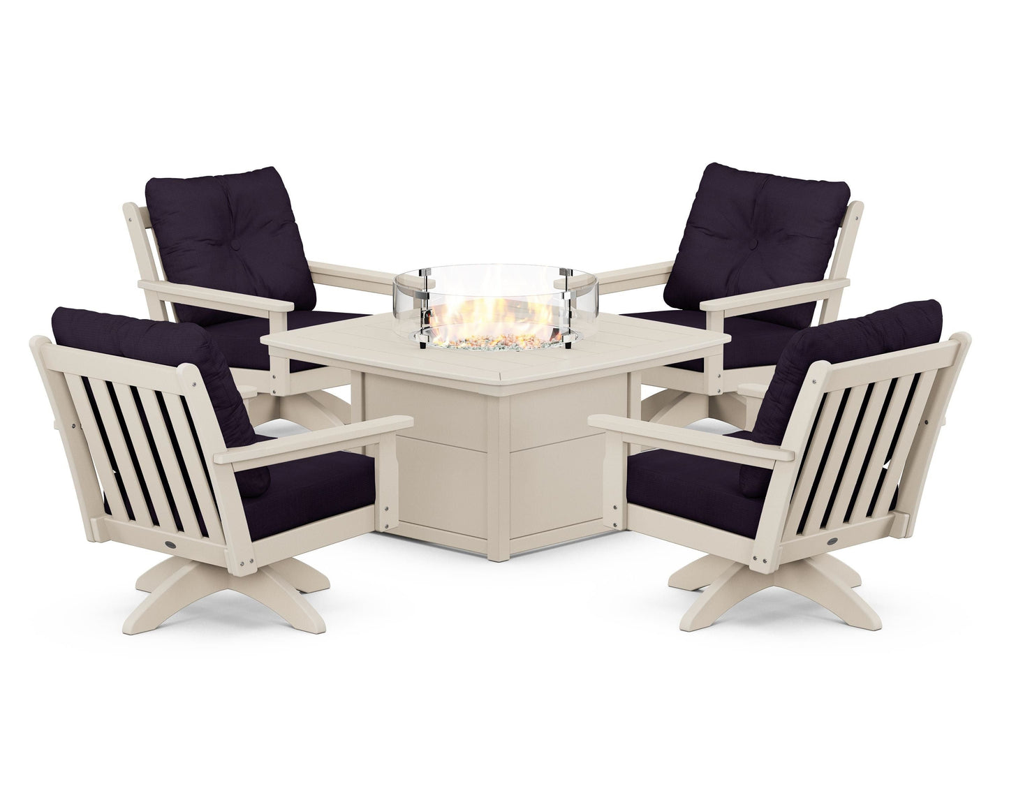 Vineyard 5-Piece Deep Seating Swivel Conversation Set with Fire Pit Table