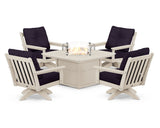 Vineyard 5-Piece Deep Seating Swivel Conversation Set with Fire Pit Table