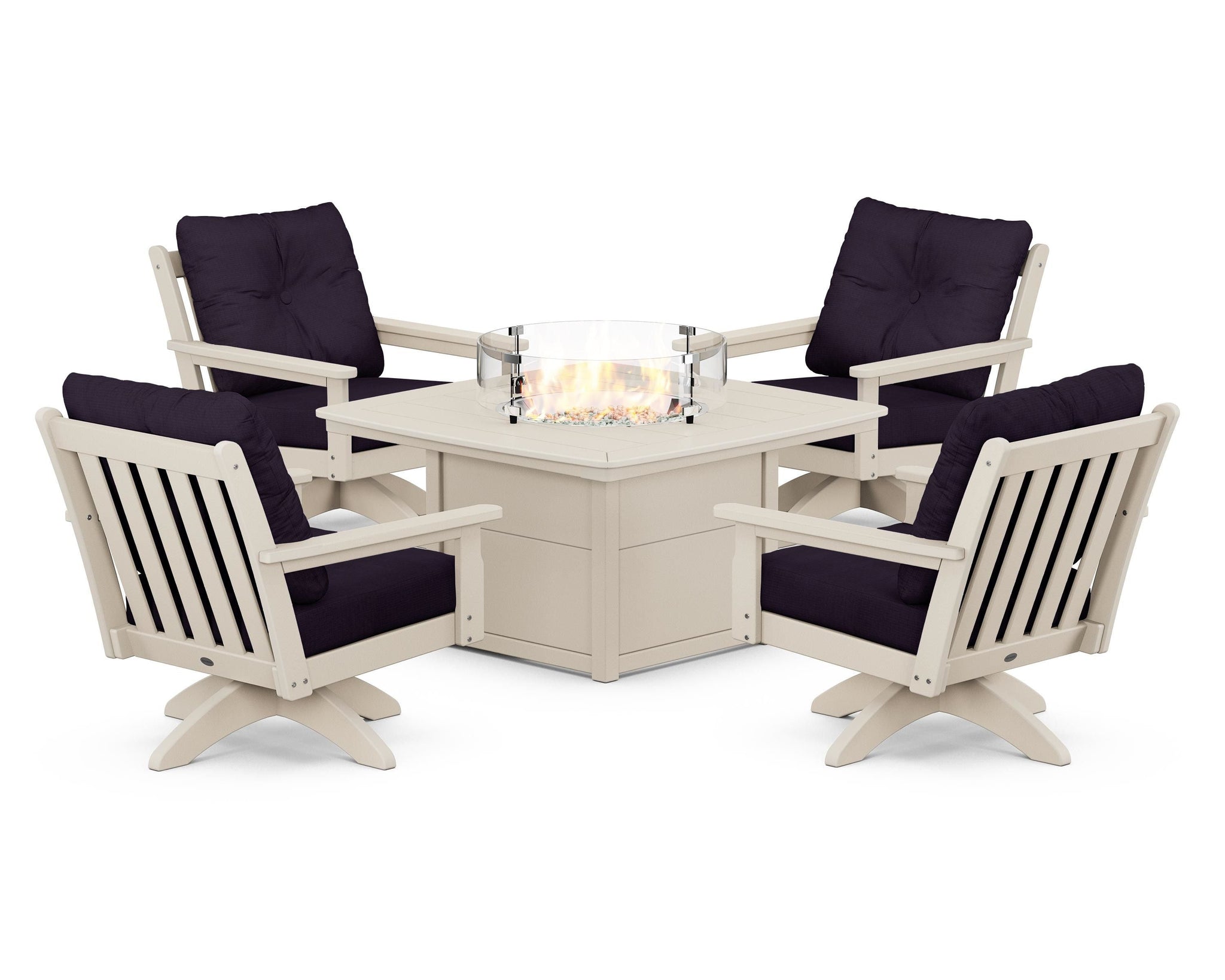 Vineyard 5-Piece Deep Seating Swivel Conversation Set with Fire Pit Table