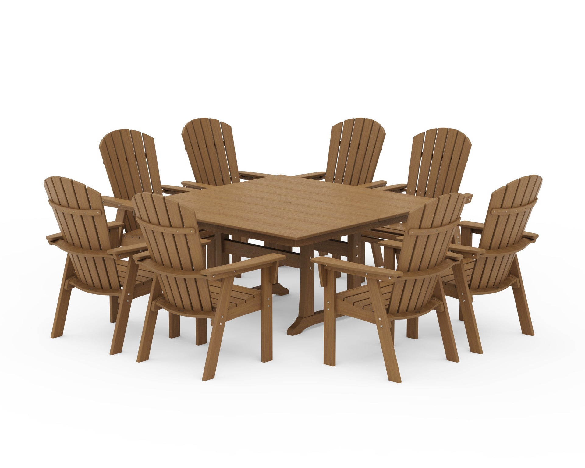 Nautical Curveback Adirondack 9-Piece Square Dining Set with Trestle Legs