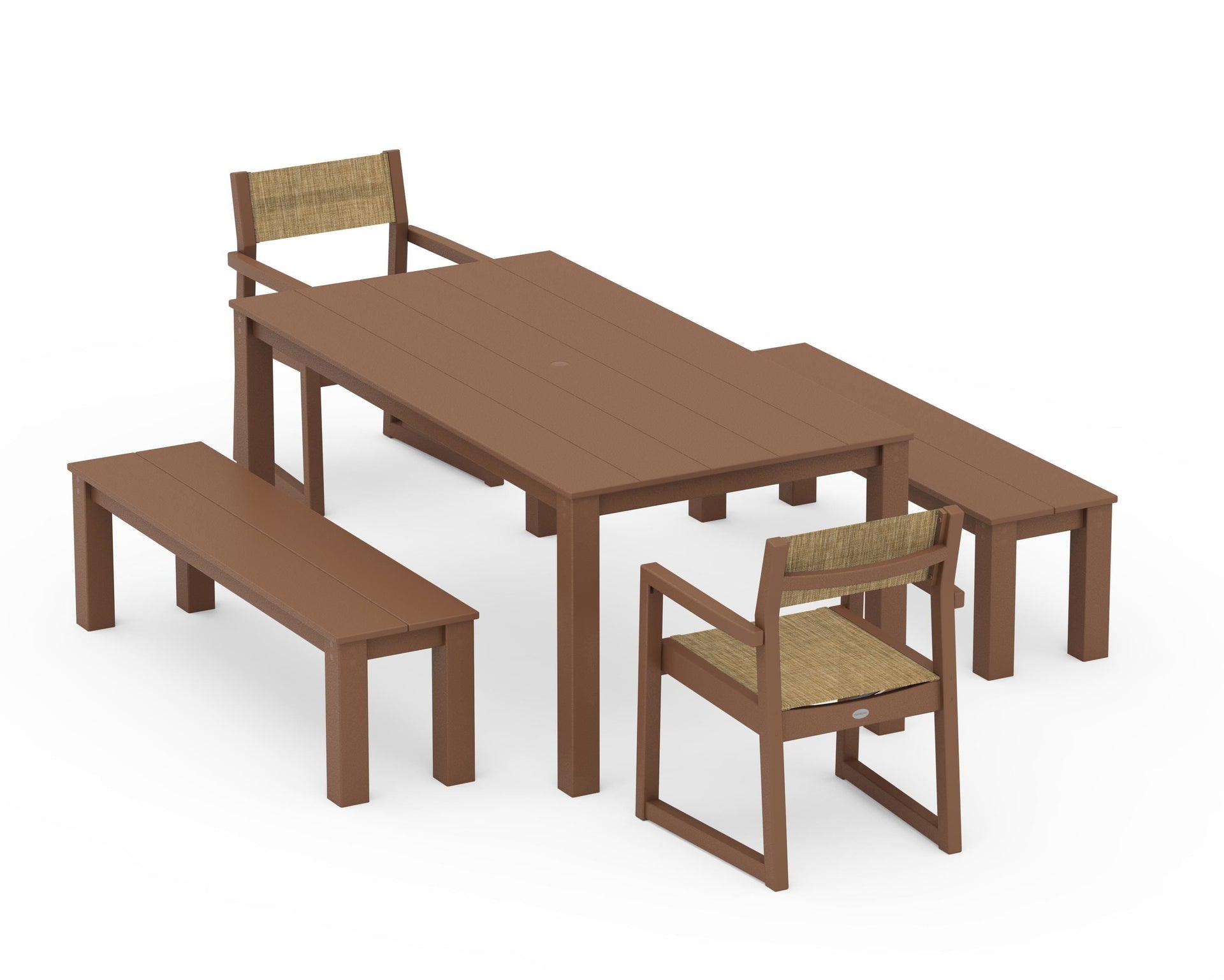 EDGE Sling Arm Chair 5-Piece Parsons Dining Set with Benches