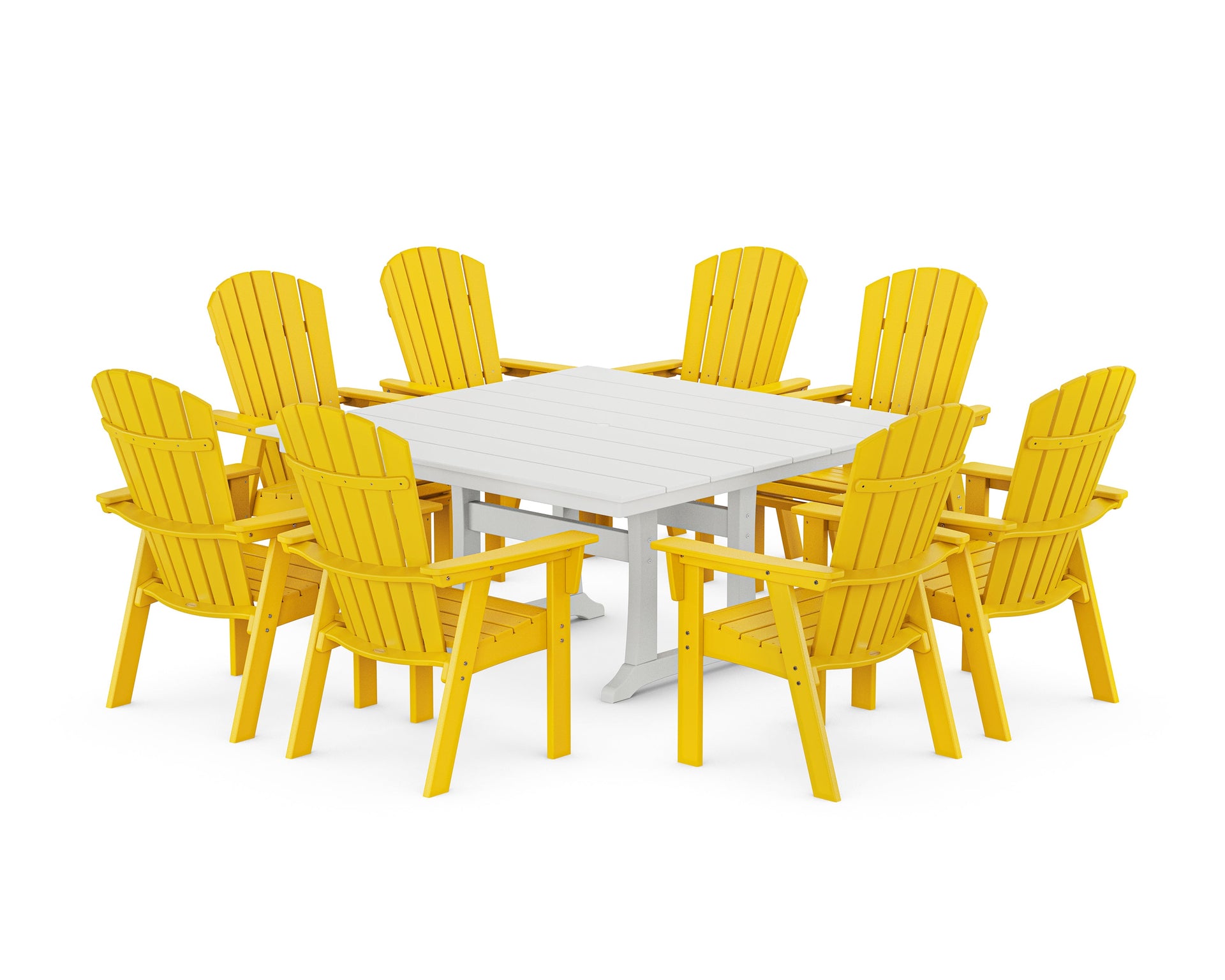 Nautical Curveback Adirondack 9-Piece Square Dining Set with Trestle Legs