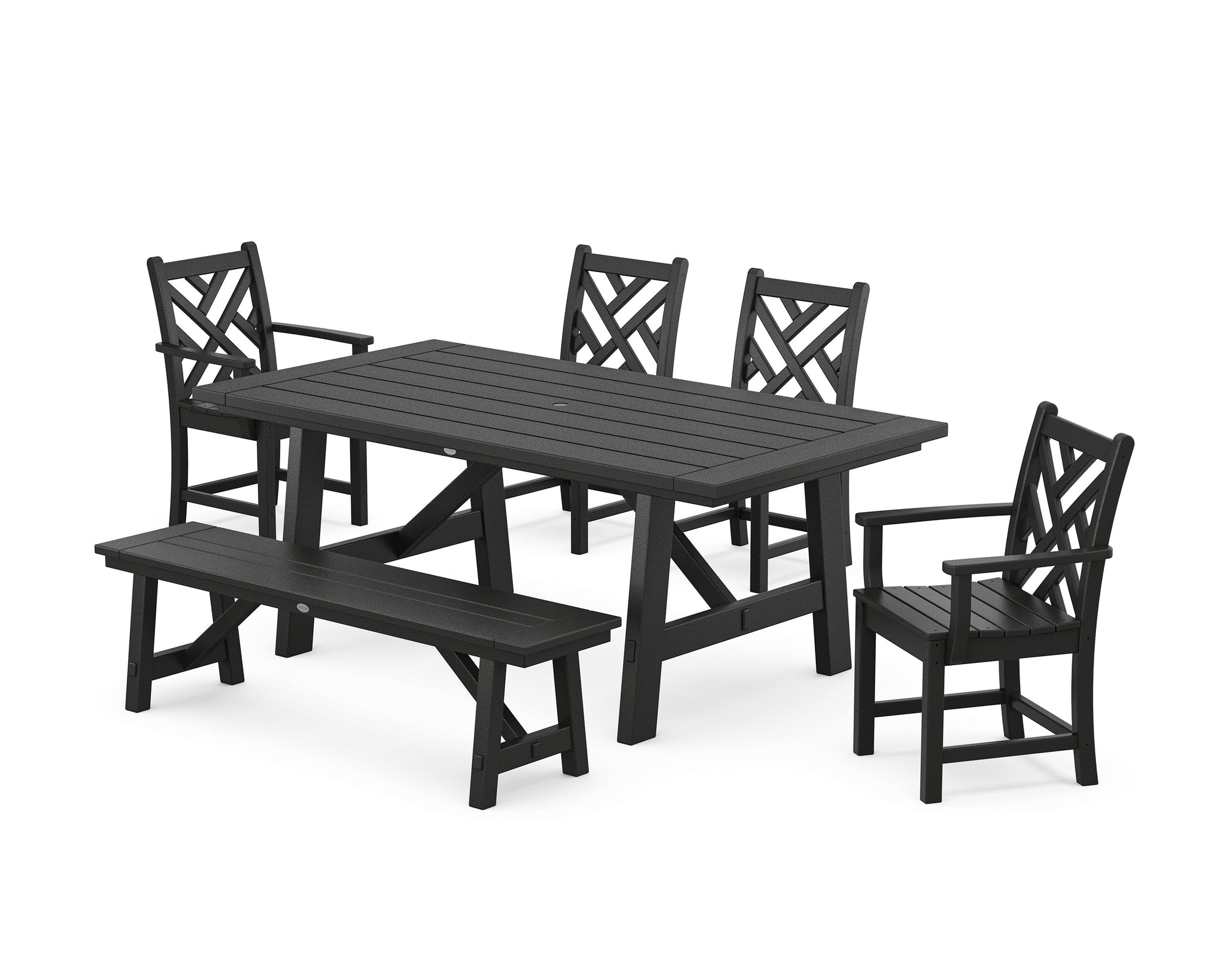 Chippendale 6-Piece Rustic Farmhouse Dining Set With Bench