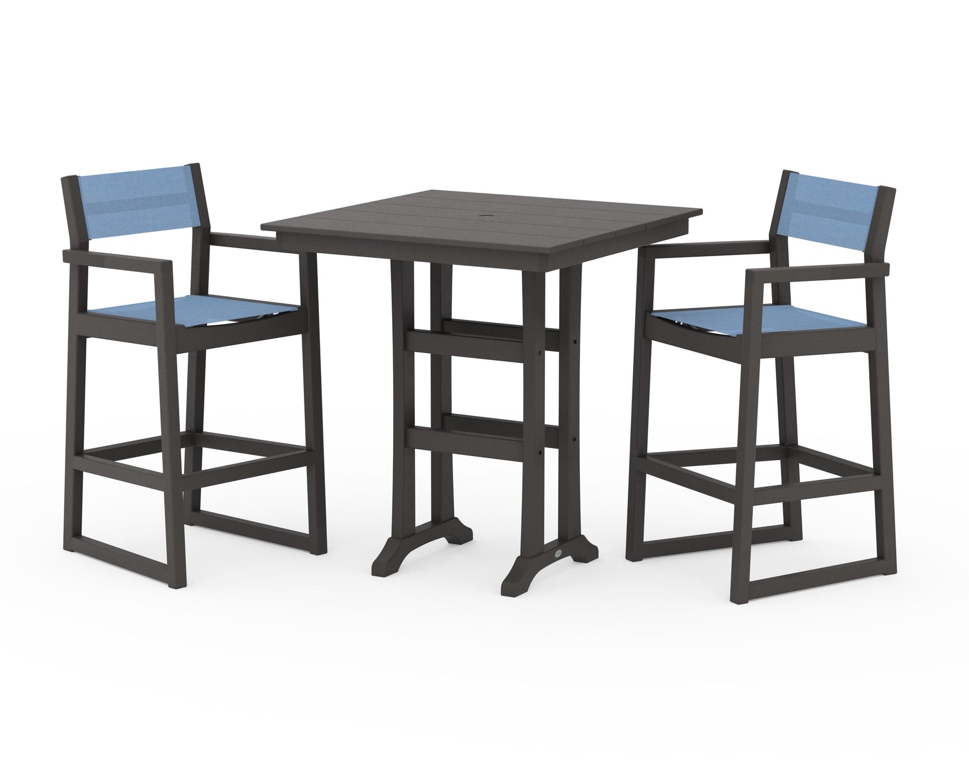 EDGE Sling Arm Chair 3-Piece Farmhouse Bar Set with Trestle Legs