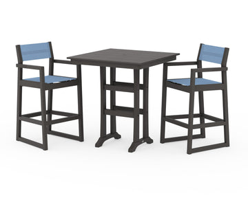 EDGE Sling Arm Chair 3-Piece Farmhouse Bar Set with Trestle Legs