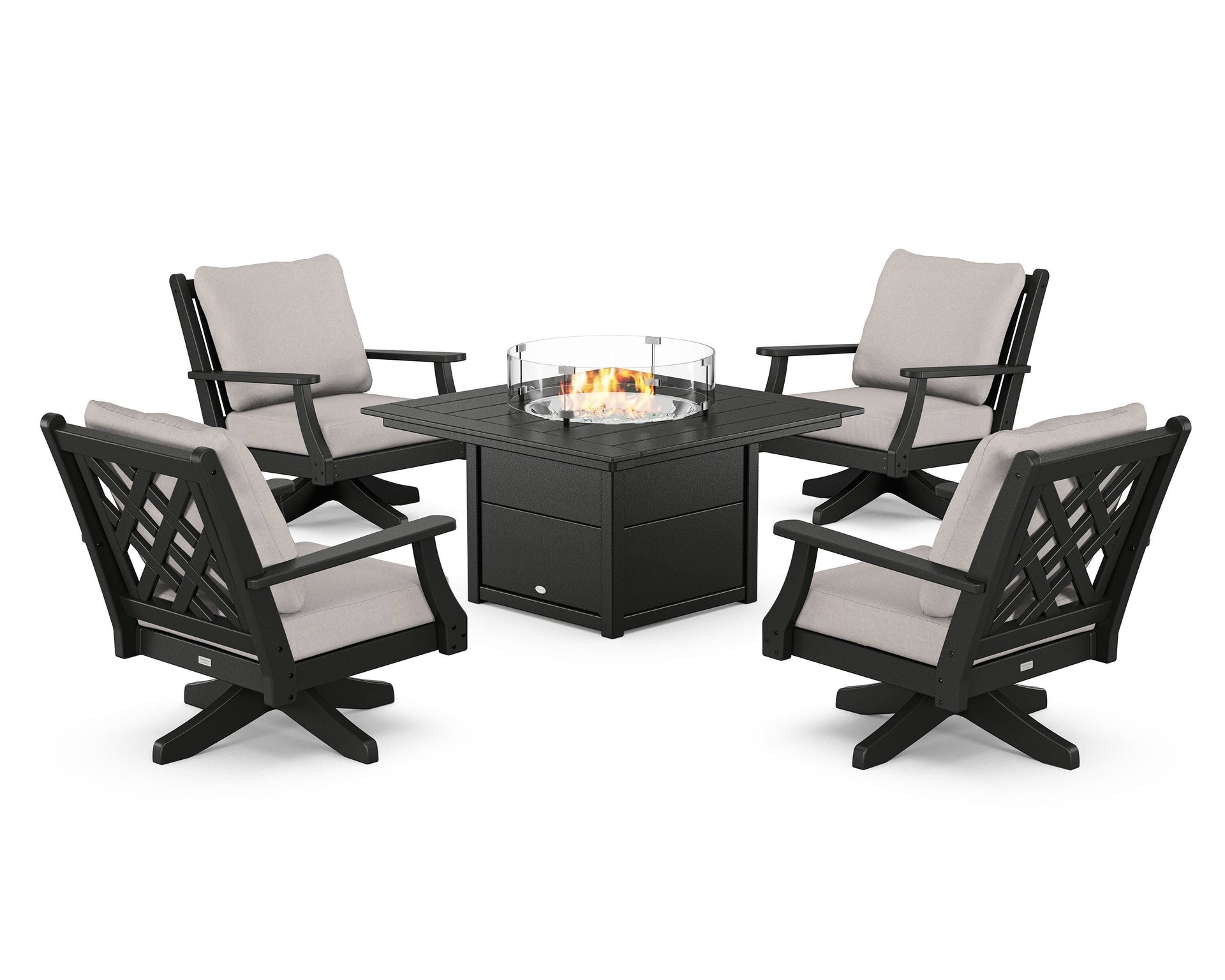 Wovendale 5-Piece Deep Seating Swivel Conversation Set with Fire Pit Table