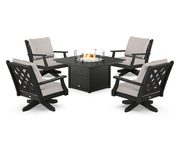 Wovendale 5-Piece Deep Seating Swivel Conversation Set with Fire Pit Table