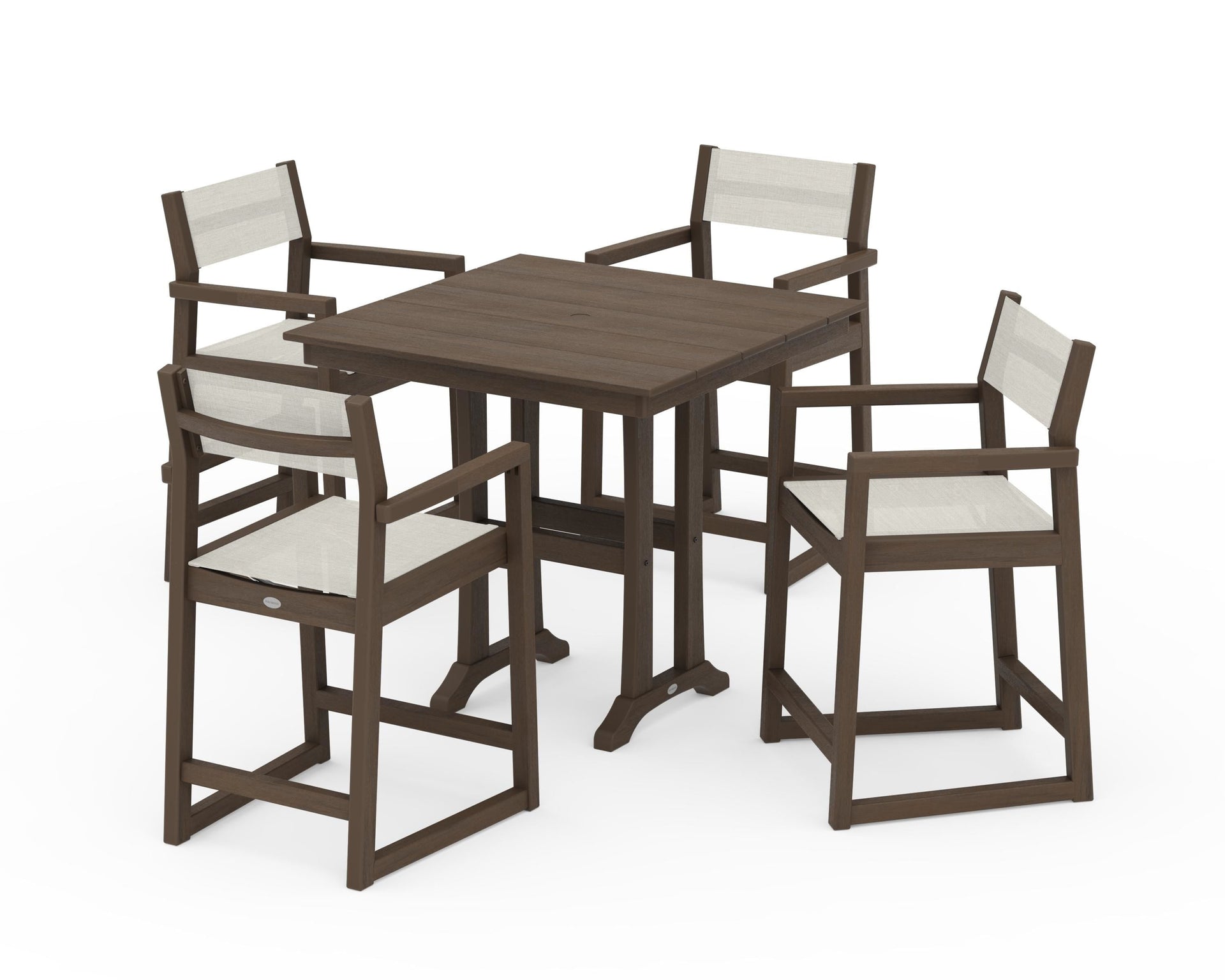 EDGE Sling Arm Chair 5-Piece Farmhouse Counter Set with Trestle Legs