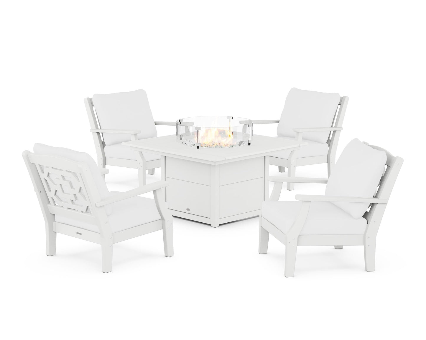 Chinoiserie 5-Piece Deep Seating Set with Fire Pit Table
