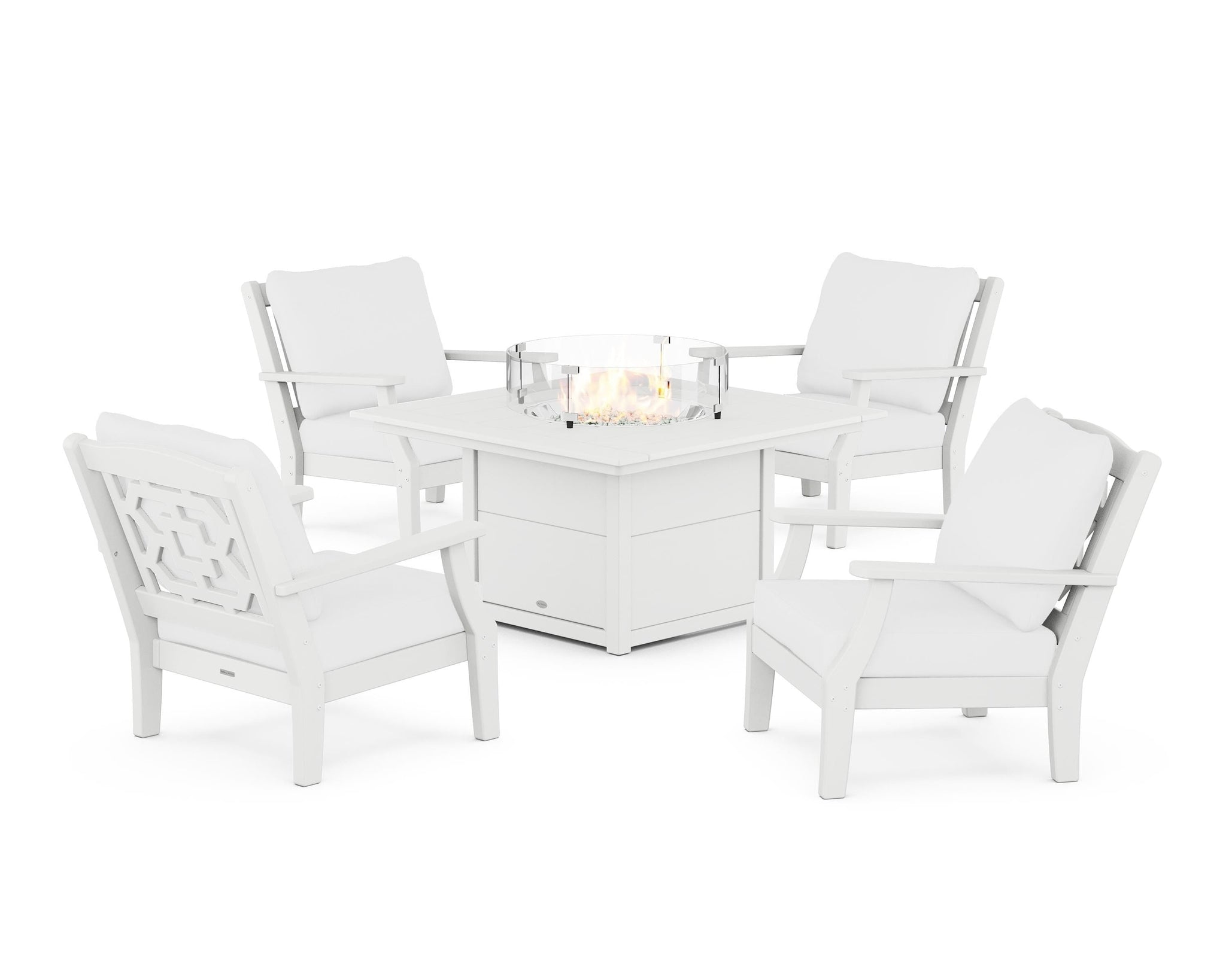 Chinoiserie 5-Piece Deep Seating Set with Fire Pit Table