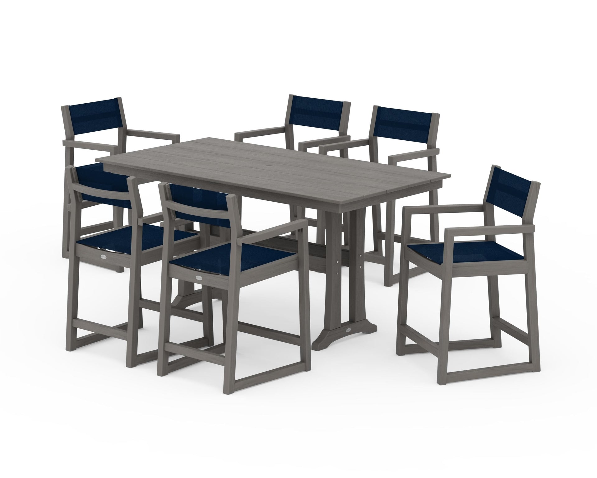 EDGE Sling Arm Chair 7-Piece Farmhouse Counter Set with Trestle Legs