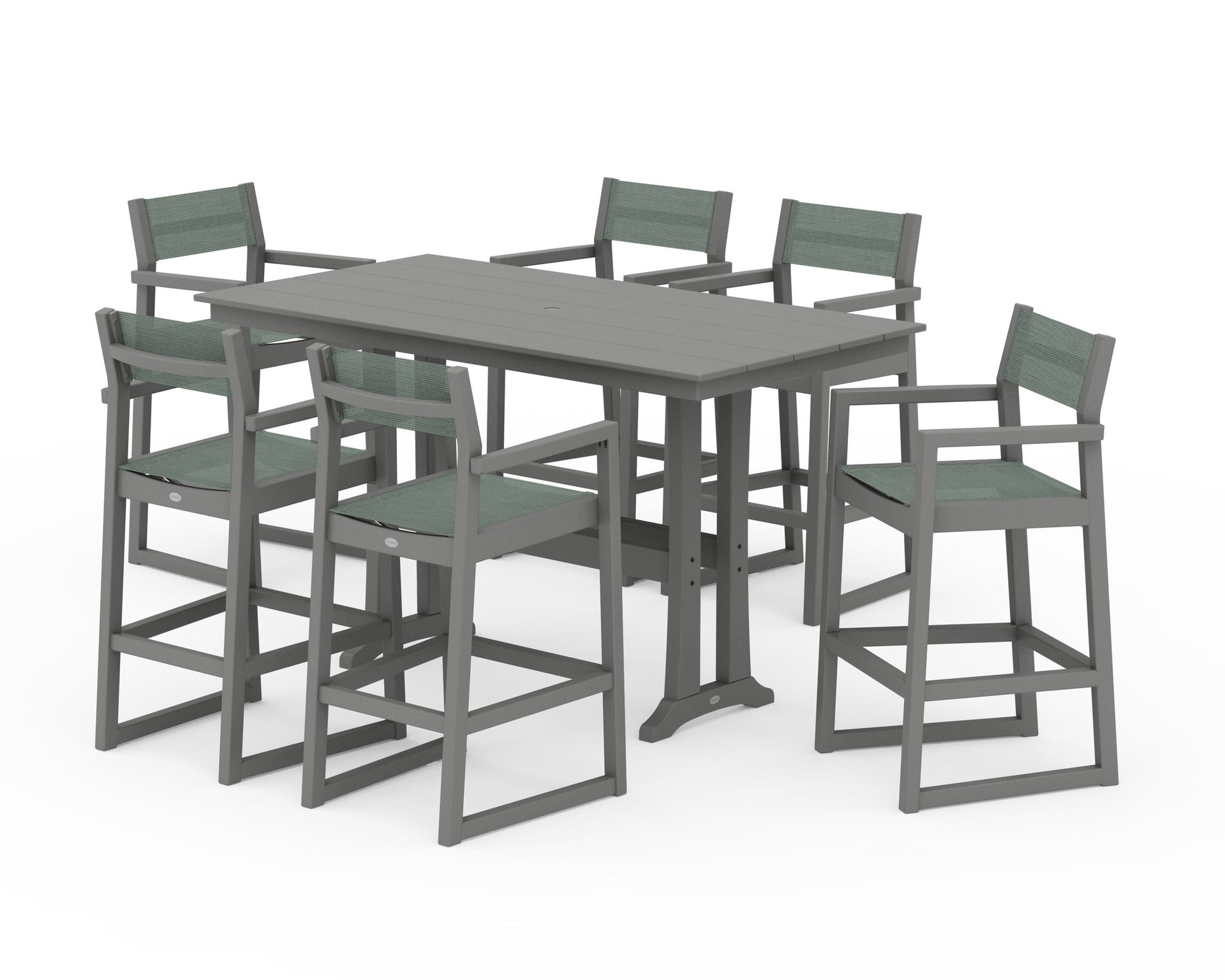 EDGE Sling Arm Chair 7-Piece Farmhouse Bar Set with Trestle Legs