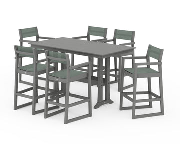 EDGE Sling Arm Chair 7-Piece Farmhouse Bar Set with Trestle Legs