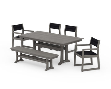 EDGE Sling 6-Piece Farmhouse Dining Set With Trestle Legs