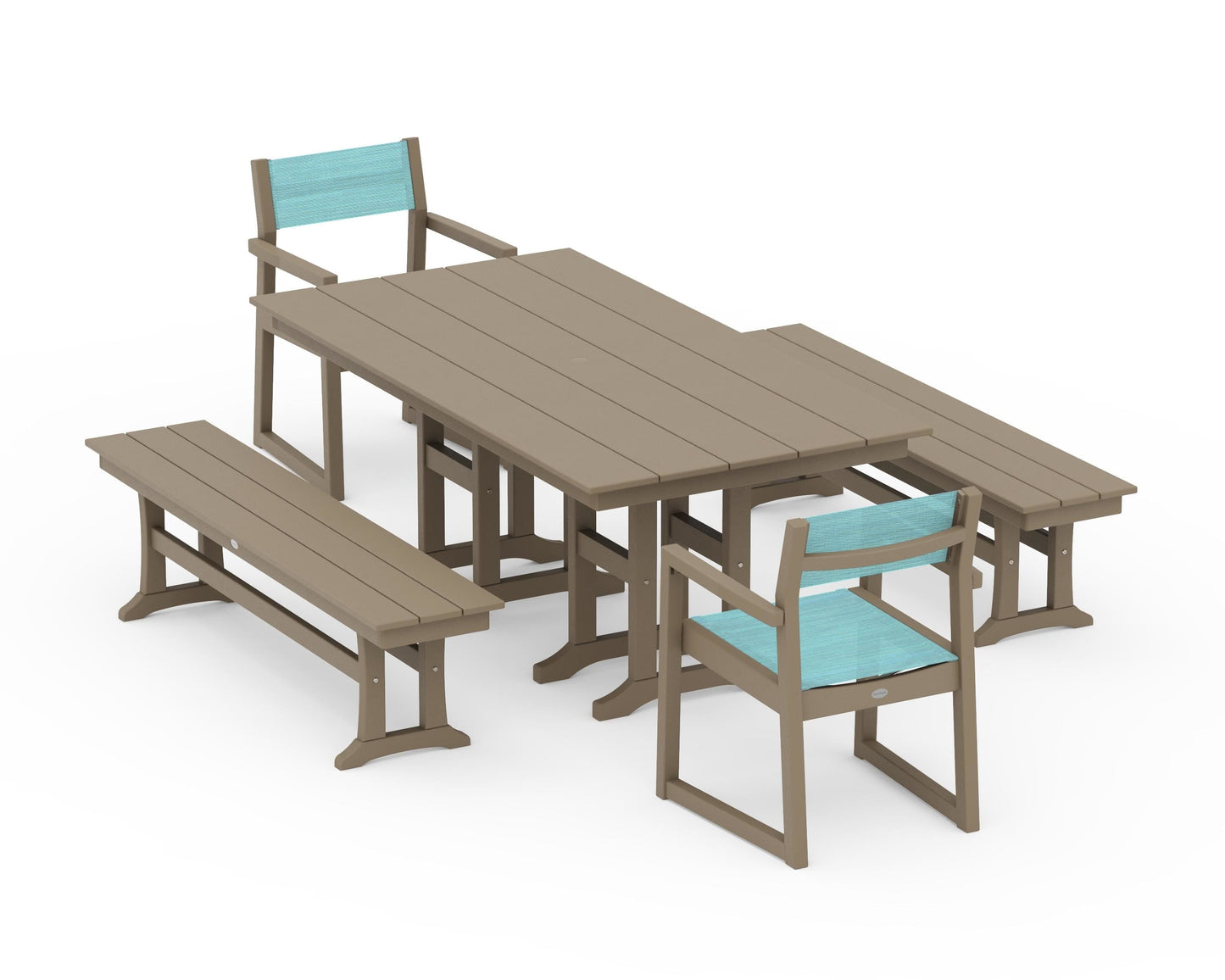 EDGE Sling Arm Chair 5-Piece Farmhouse Dining Set with Benches