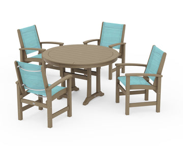 Coastal 5-Piece Round Dining Set with Trestle Legs