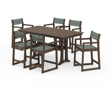 EDGE Sling Arm Chair 7-Piece Farmhouse Counter Set with Trestle Legs