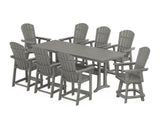 Nautical Curveback Adirondack Swivel Chair 9-Piece Farmhouse Counter Set with Trestle Legs