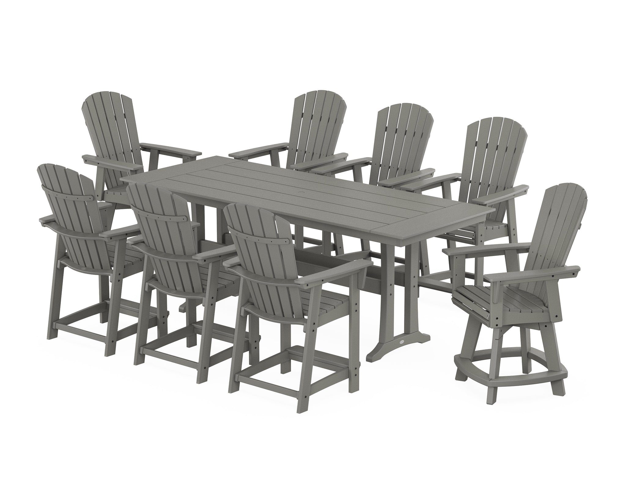 Nautical Curveback Adirondack Swivel Chair 9-Piece Farmhouse Counter Set with Trestle Legs