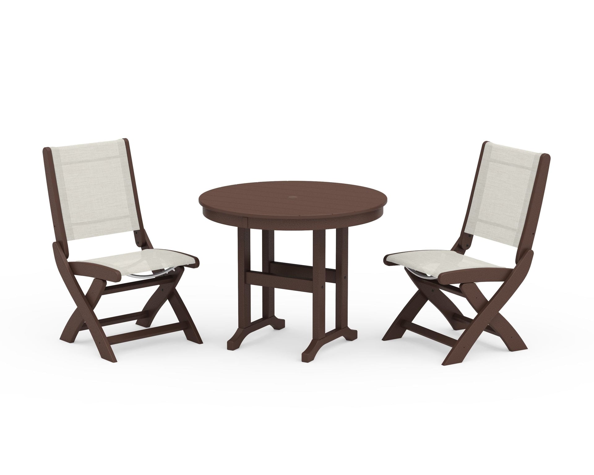 Coastal Folding Side Chair 3-Piece Round Dining Set