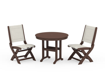 Coastal Folding Side Chair 3-Piece Round Dining Set