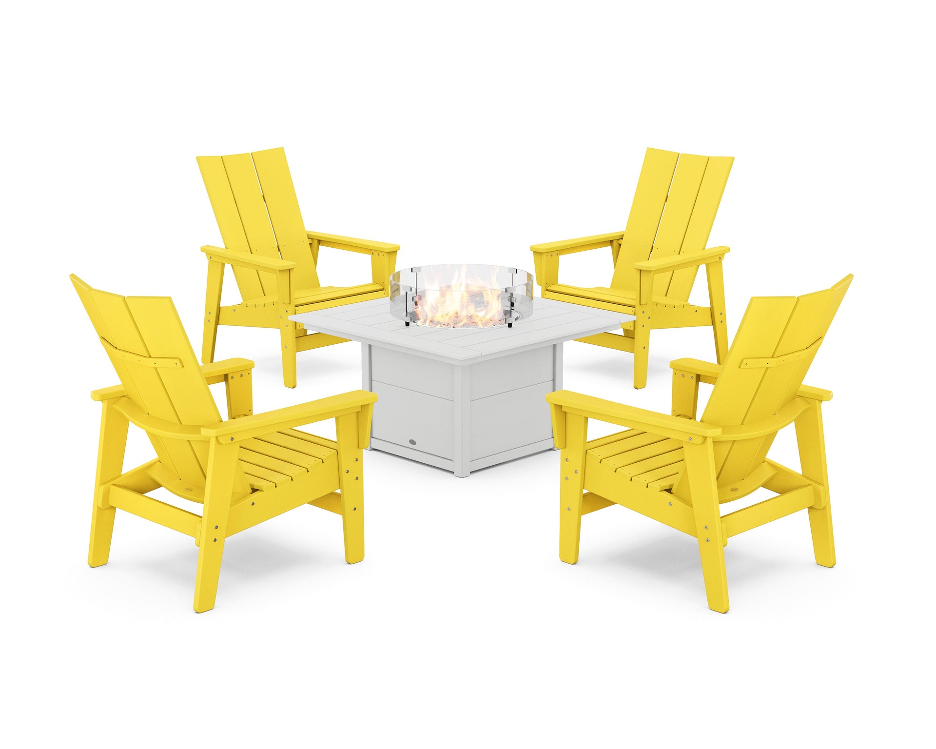 5-Piece Modern Grand Upright Adirondack Conversation Set with Fire Pit Table