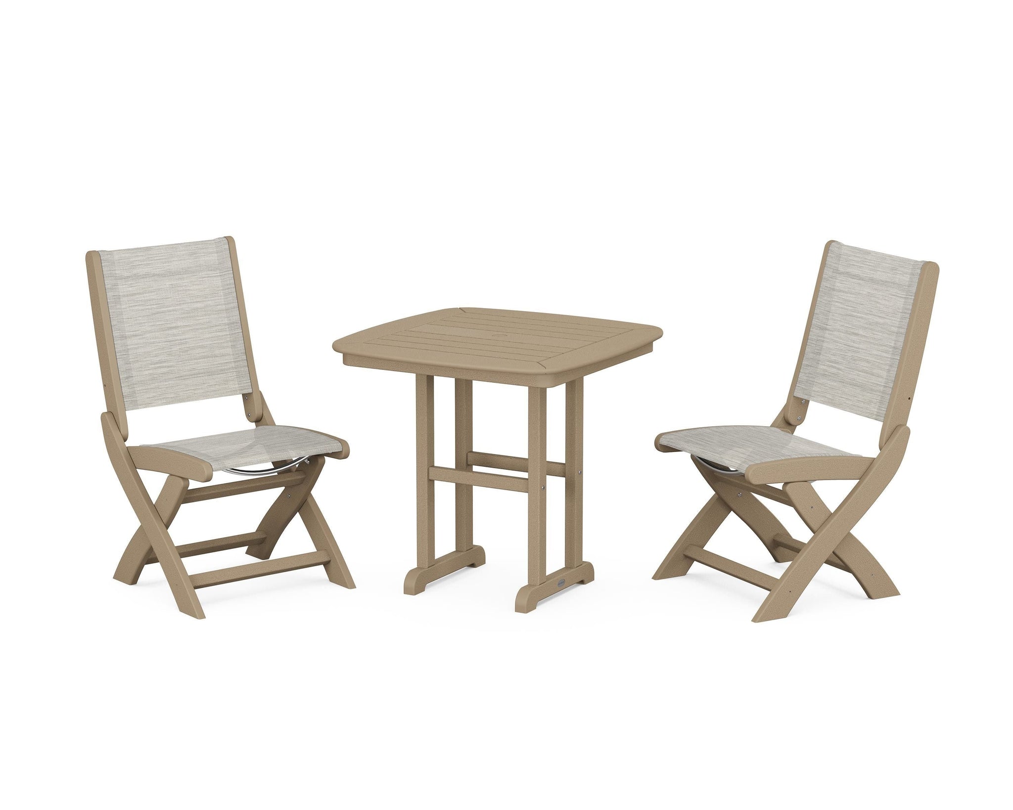 Coastal Folding Side Chair 3-Piece Dining Set