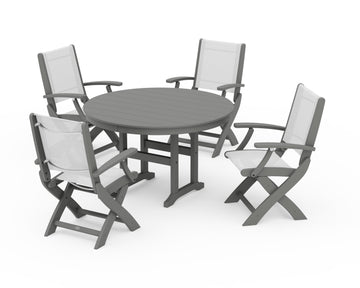 Coastal Folding Chair 5-Piece Round Dining Set