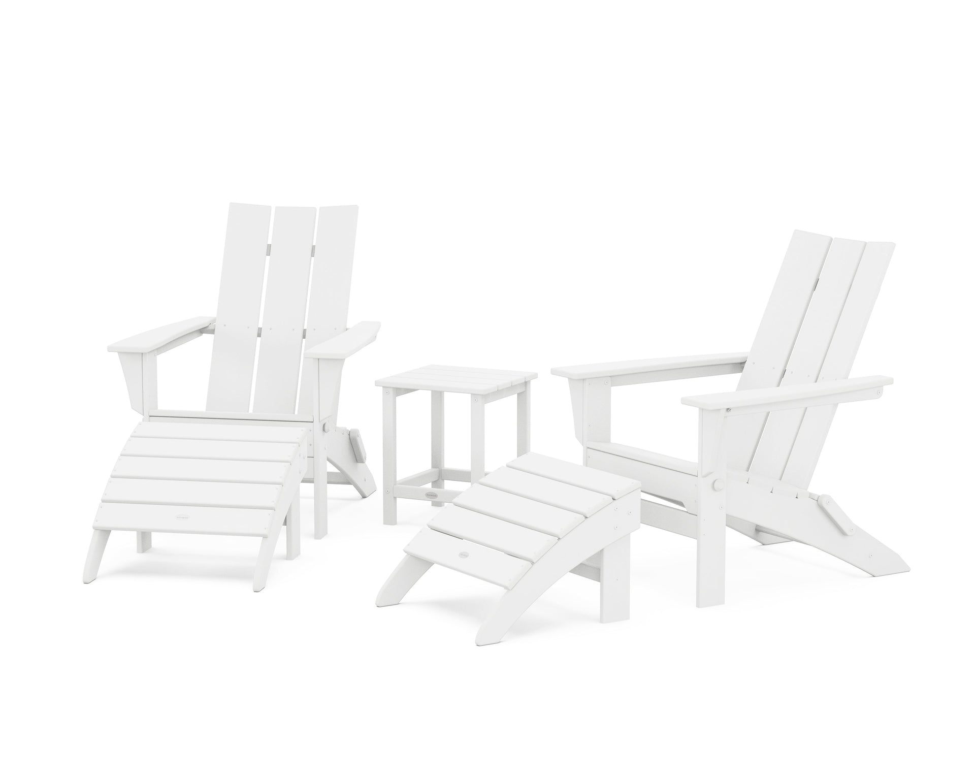 Modern Folding Adirondack Chair 5-Piece Set with Ottomans and 18" Side Table