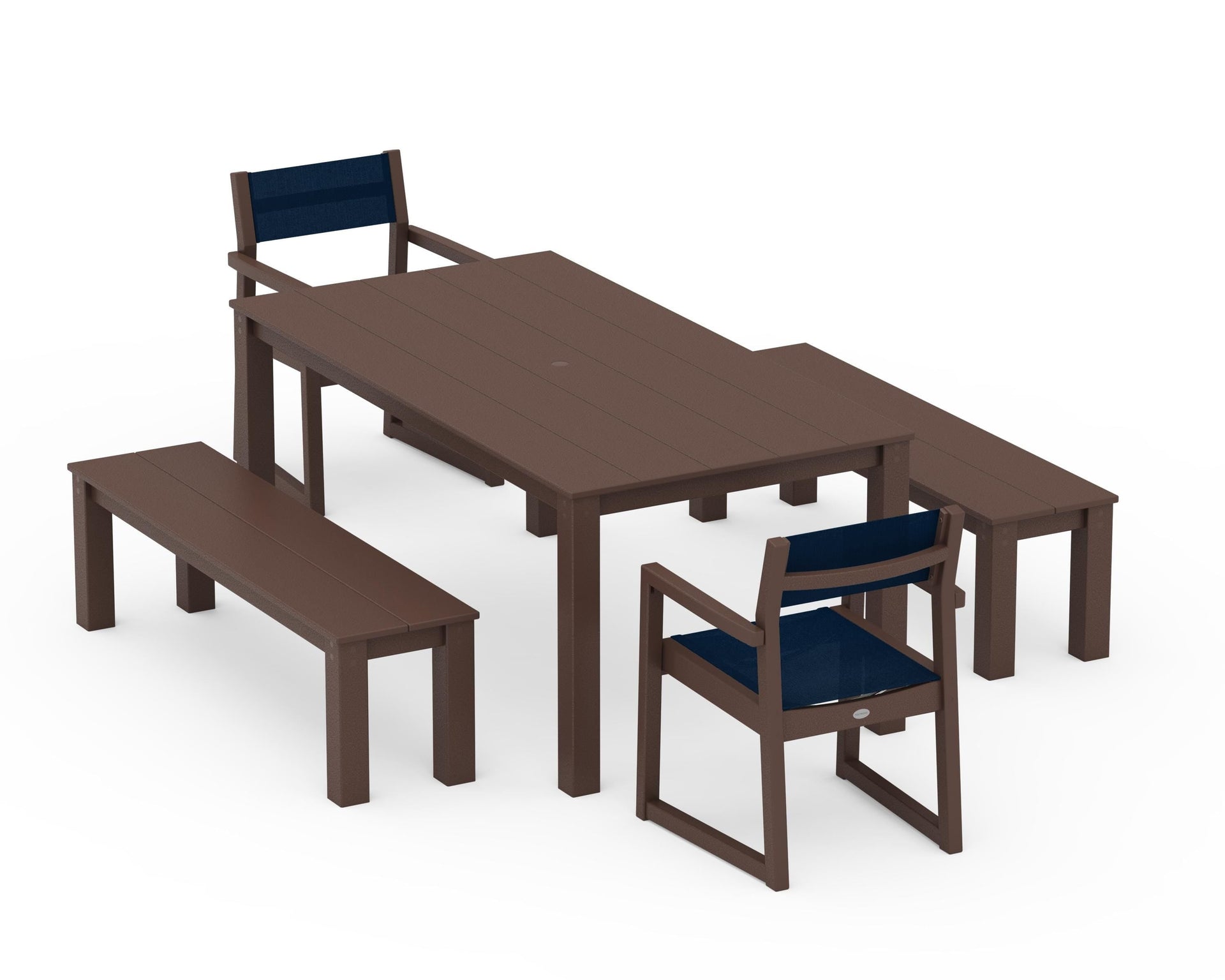 EDGE Sling Arm Chair 5-Piece Parsons Dining Set with Benches