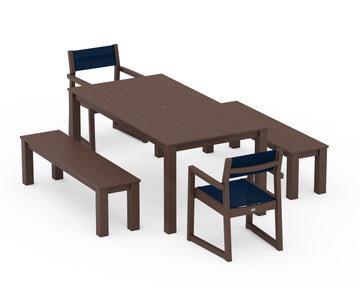 EDGE Sling Arm Chair 5-Piece Parsons Dining Set with Benches