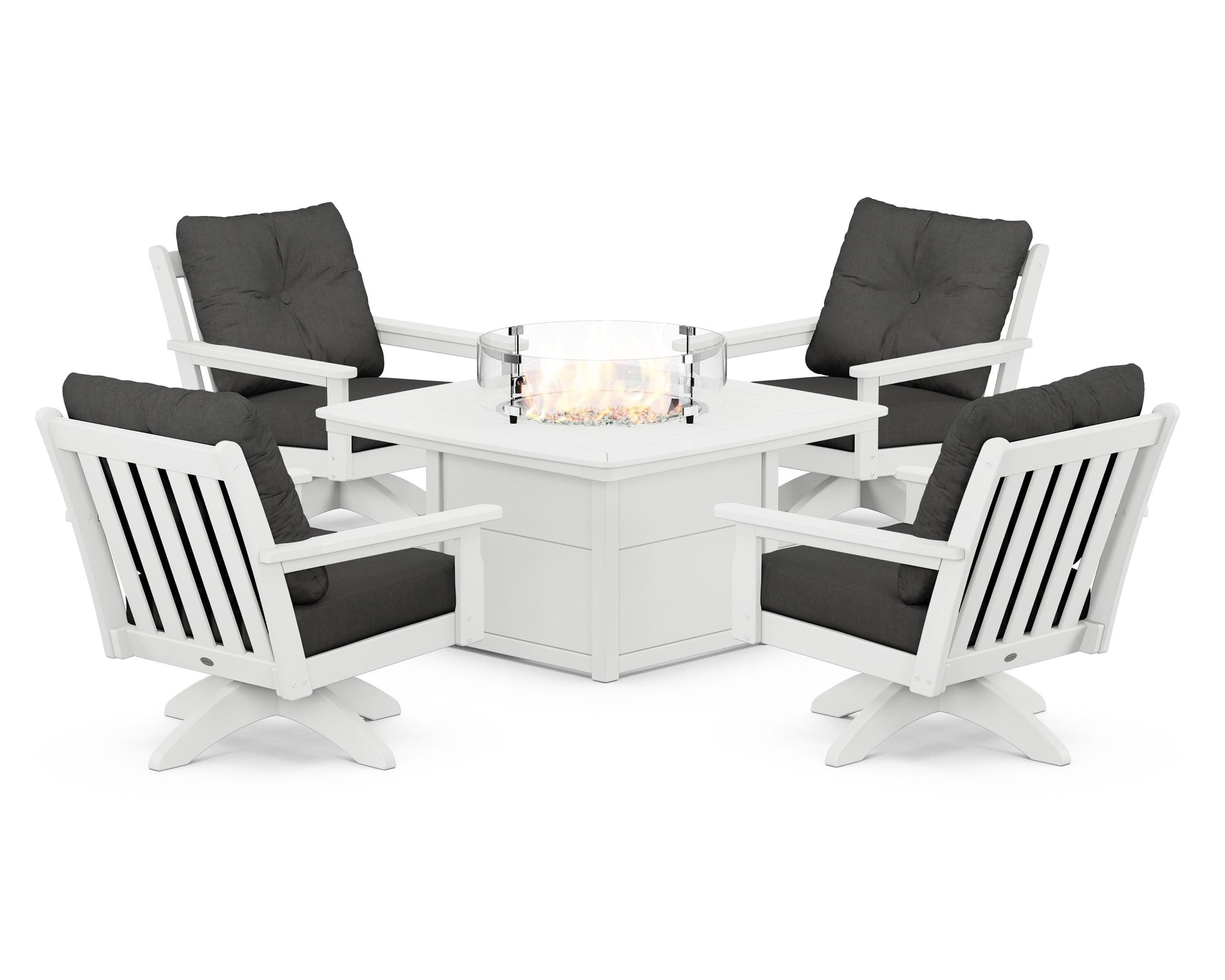 Vineyard 5-Piece Deep Seating Swivel Conversation Set with Fire Pit Table