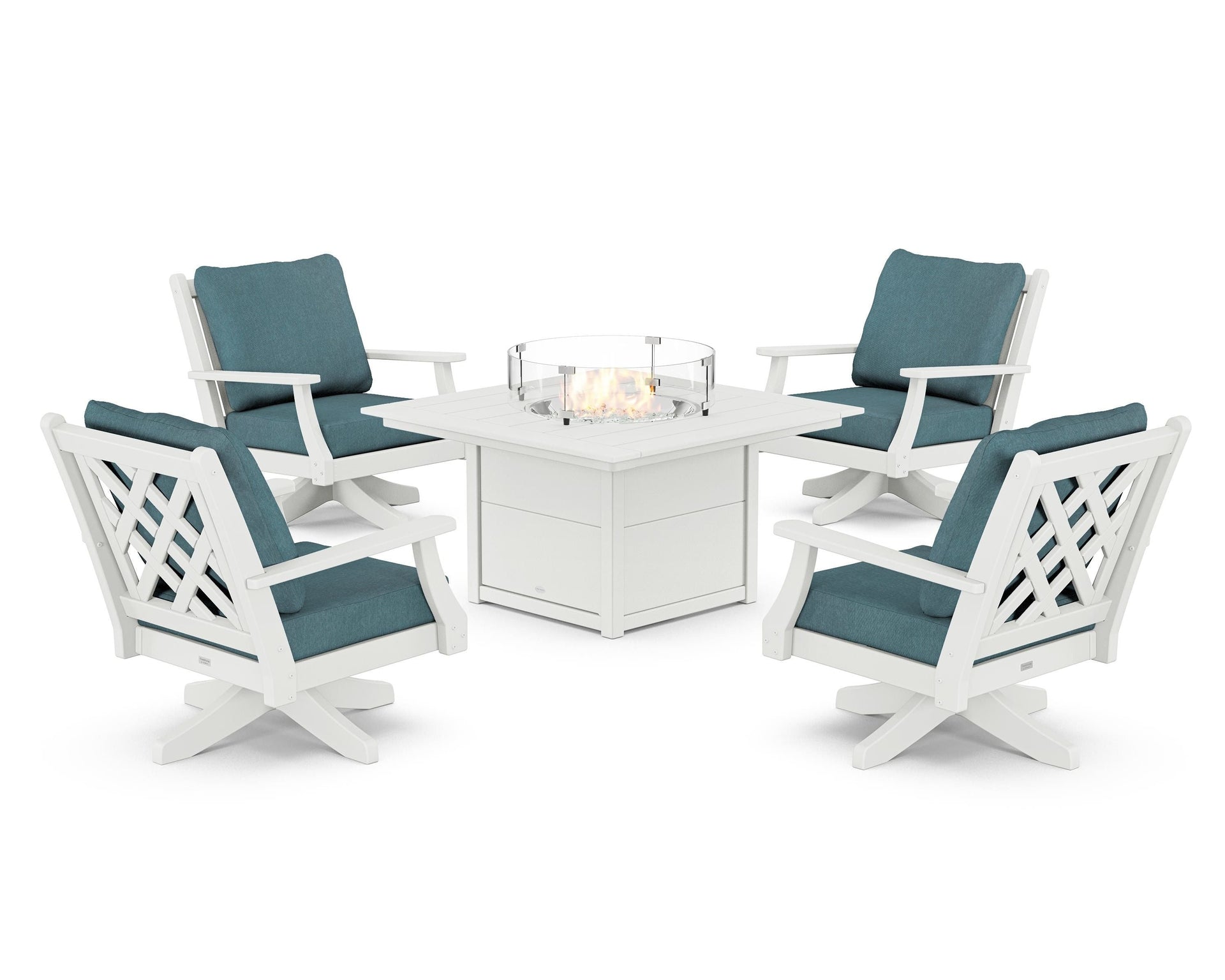 Wovendale 5-Piece Deep Seating Swivel Conversation Set with Fire Pit Table