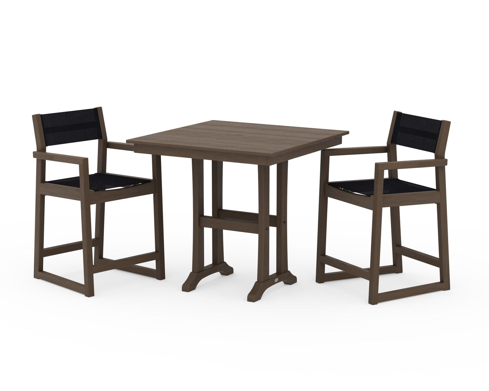 EDGE Sling Arm Chair 3-Piece Farmhouse Counter Set with Trestle Legs