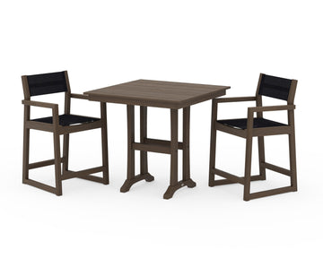 EDGE Sling Arm Chair 3-Piece Farmhouse Counter Set with Trestle Legs
