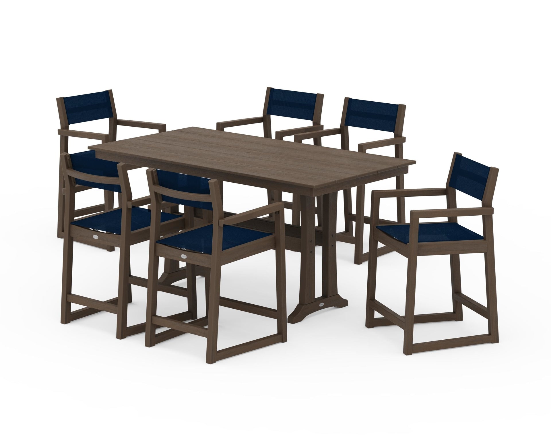 EDGE Sling Arm Chair 7-Piece Farmhouse Counter Set with Trestle Legs