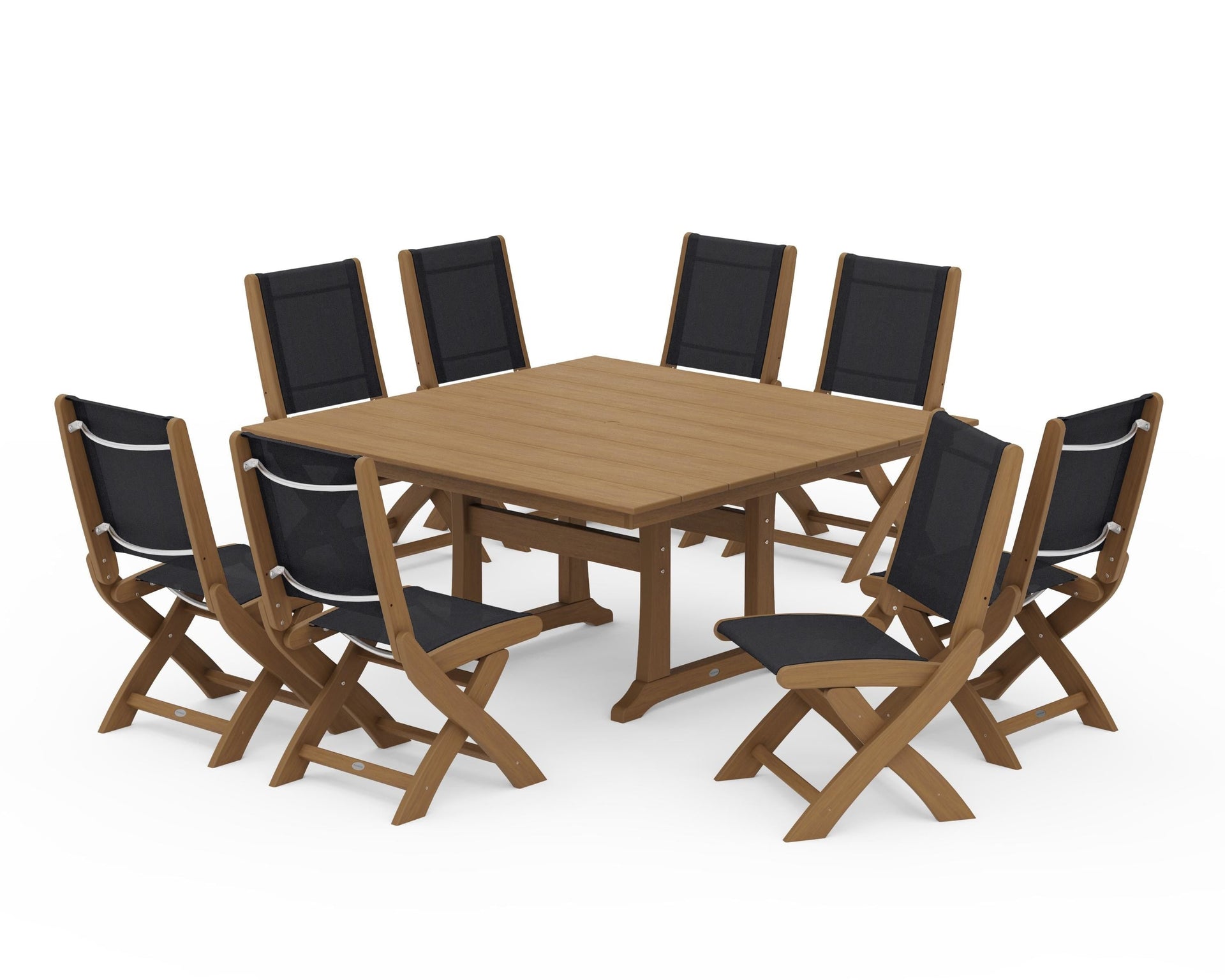 Coastal Folding Side Chair 9-Piece Farmhouse Dining Set