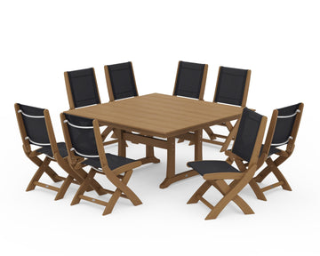 Coastal Folding Side Chair 9-Piece Farmhouse Dining Set
