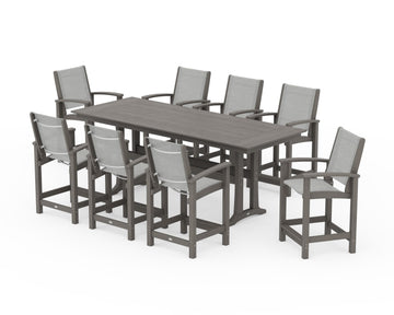 Coastal 9-Piece Farmhouse Counter Set with Trestle Legs