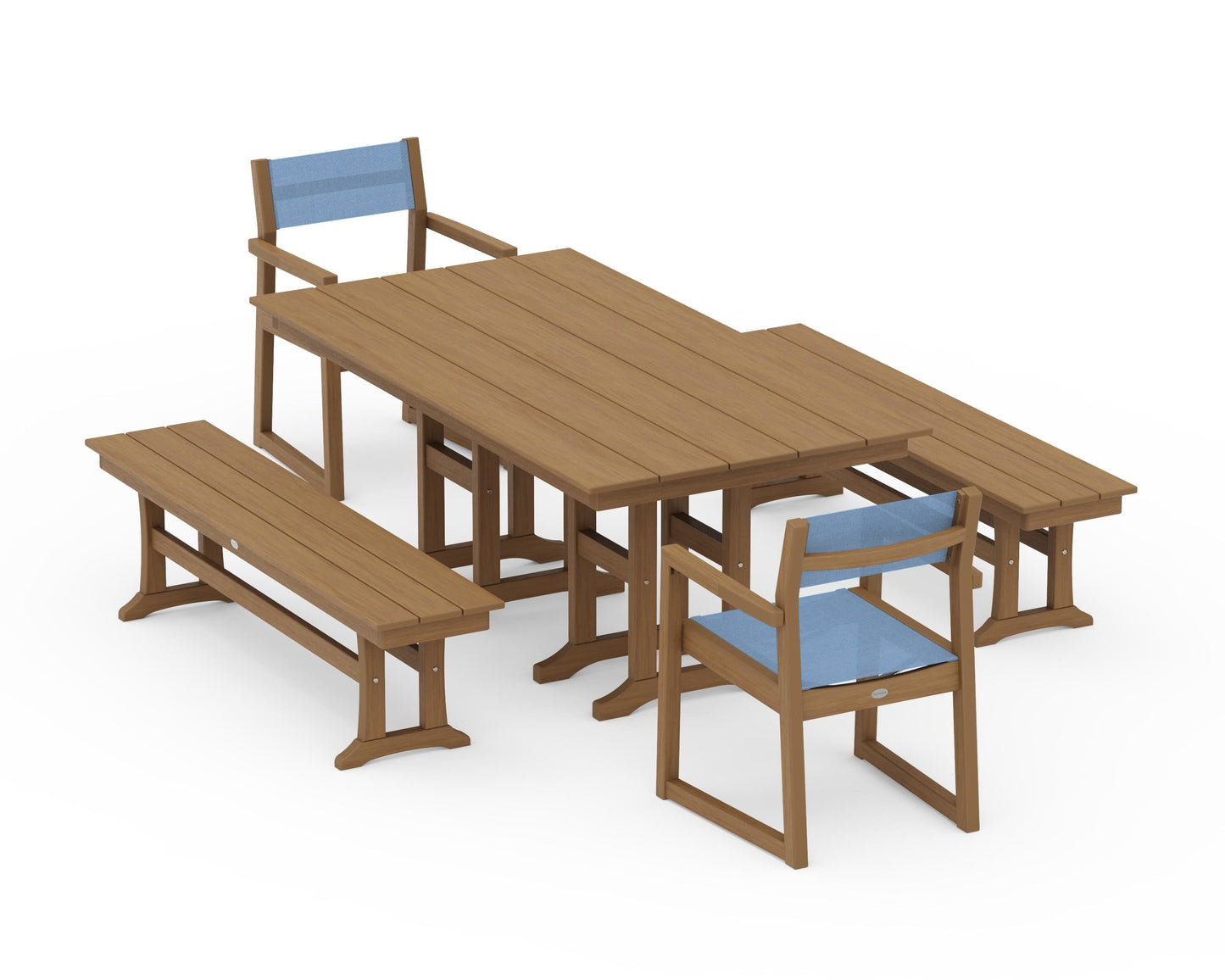EDGE Sling Arm Chair 5-Piece Farmhouse Dining Set with Benches