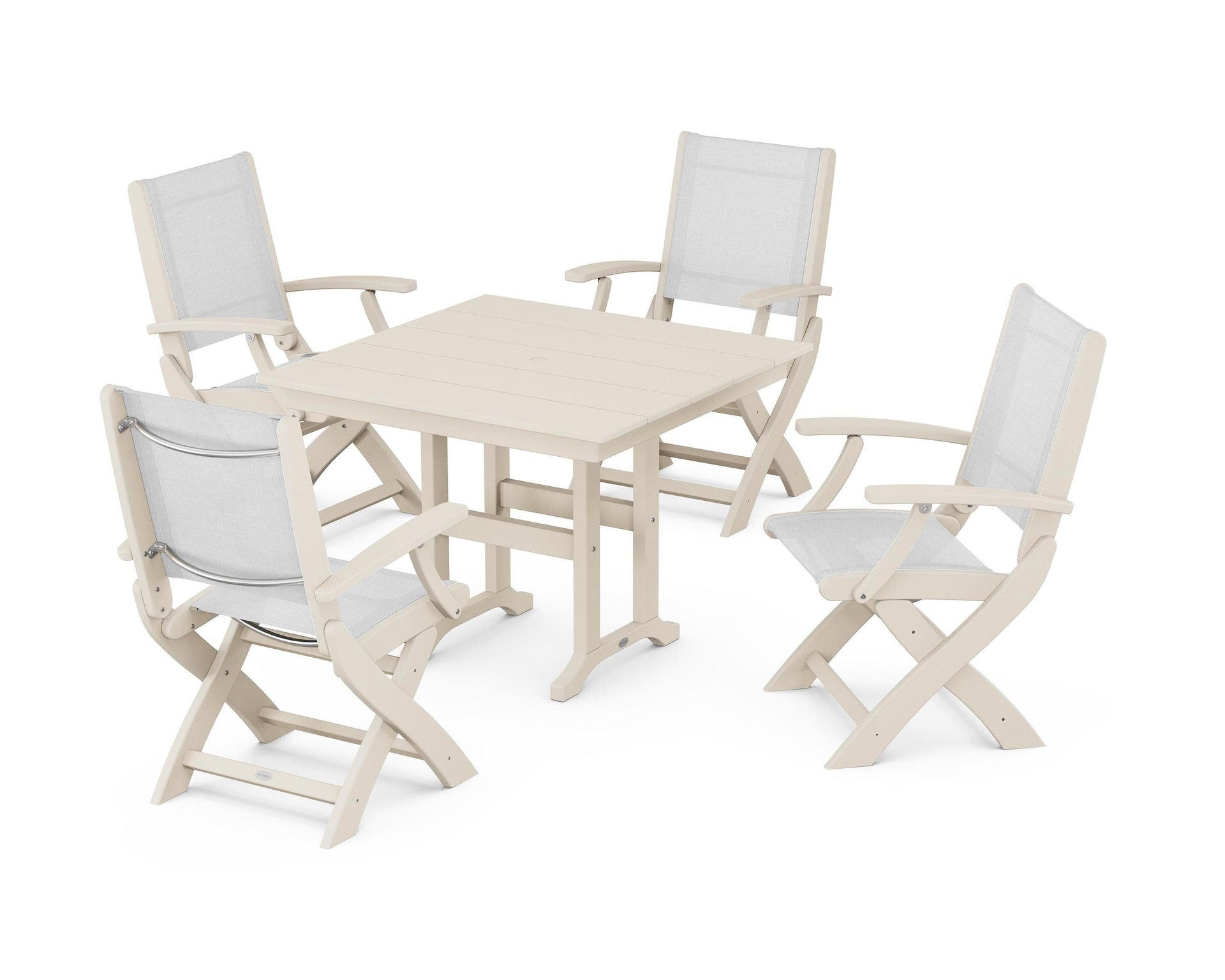 Coastal Folding Chair 5-Piece Farmhouse Dining Set