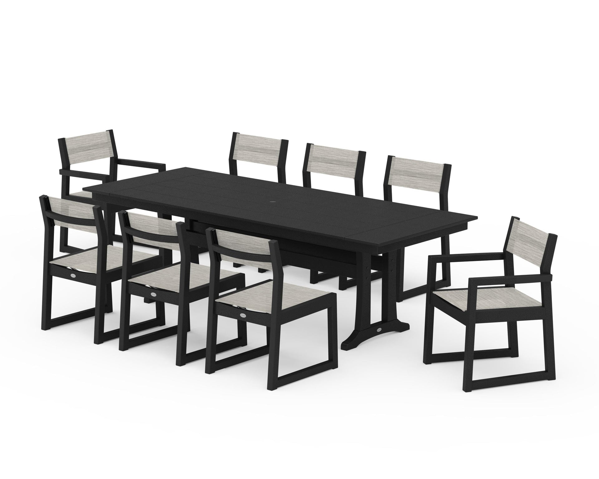 EDGE Sling 9-Piece Farmhouse Trestle Dining Set