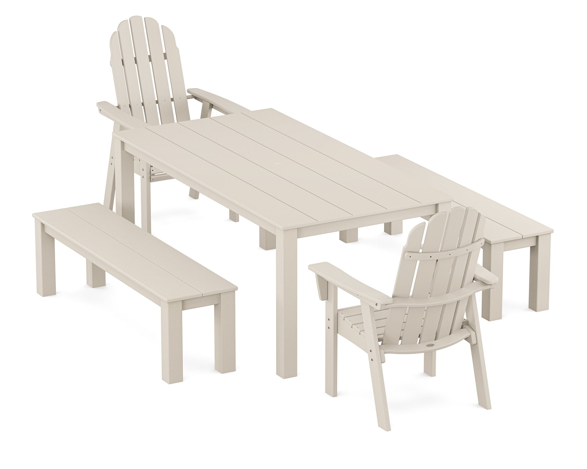 Vineyard Curveback Adirondack 5-Piece Parsons Dining Set with Benches