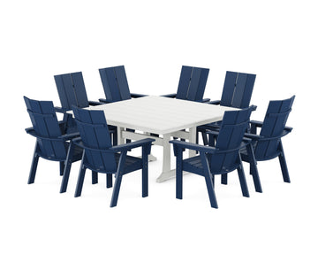 Modern Curveback Adirondack 9-Piece Farmhouse Trestle Dining Set