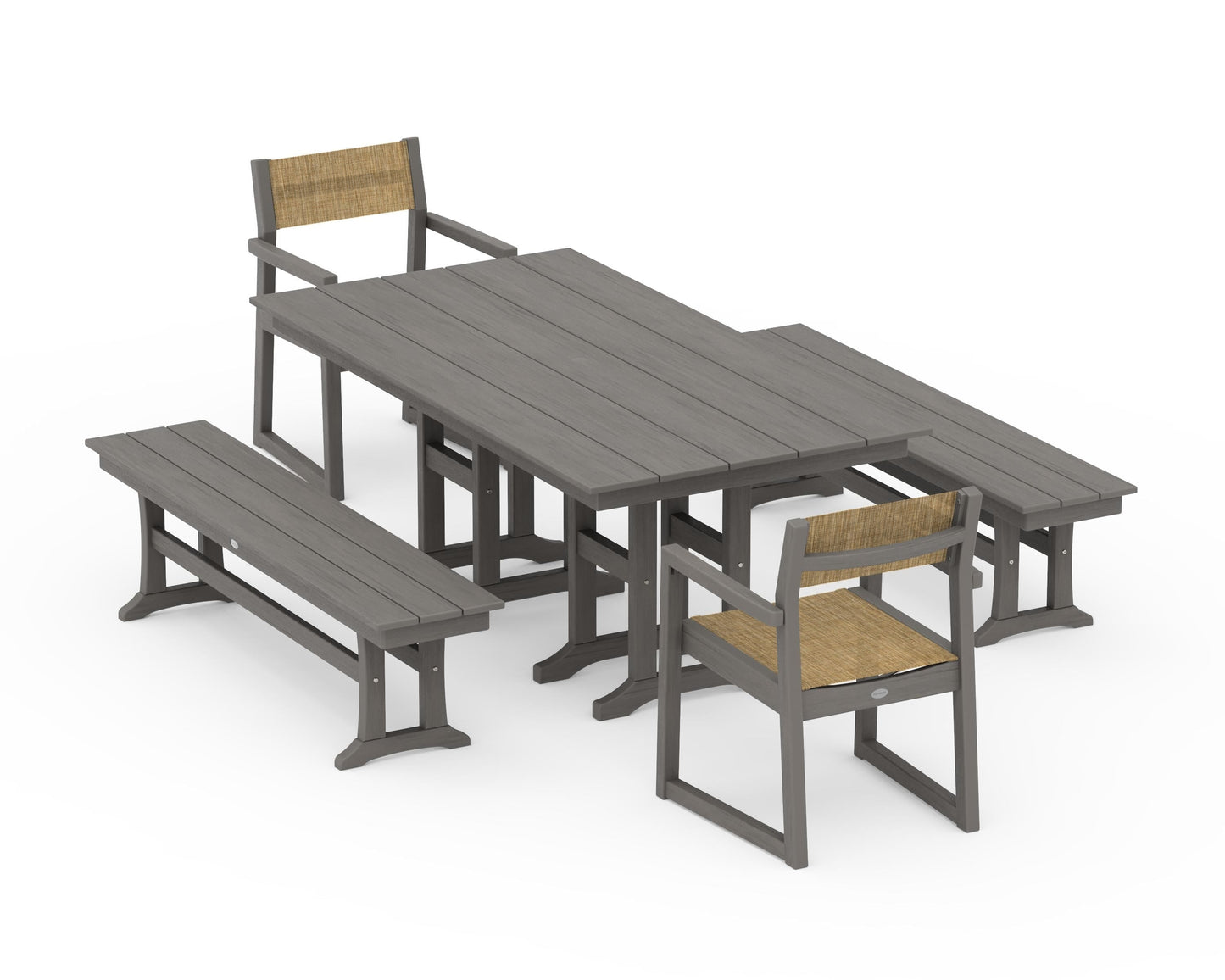 EDGE Sling Arm Chair 5-Piece Farmhouse Dining Set with Benches