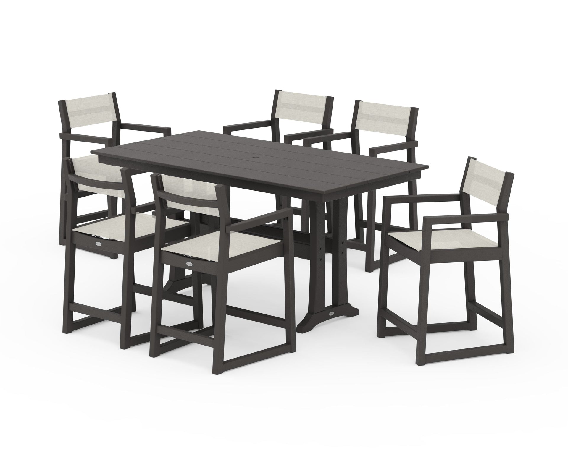 EDGE Sling Arm Chair 7-Piece Farmhouse Counter Set with Trestle Legs
